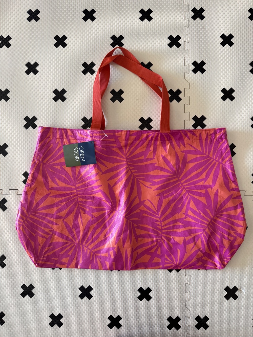 Open story Pink & Orange Leaf-Print Tote Bag NWT